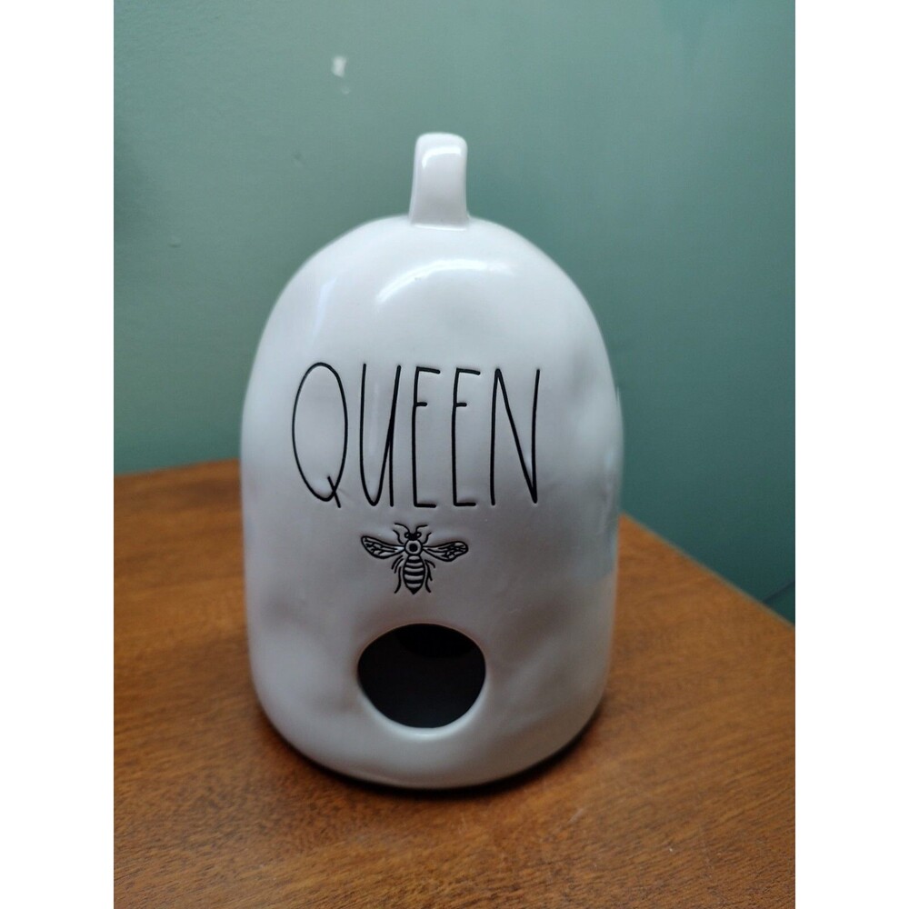 Rae Dunn QUEEN BEE Magenta BirdHouse White Artisian Collection 8" Tall